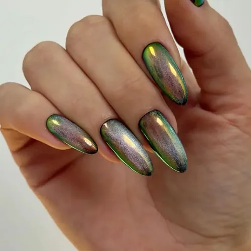 Oil-slick multichrome nails - View Spa Aventura