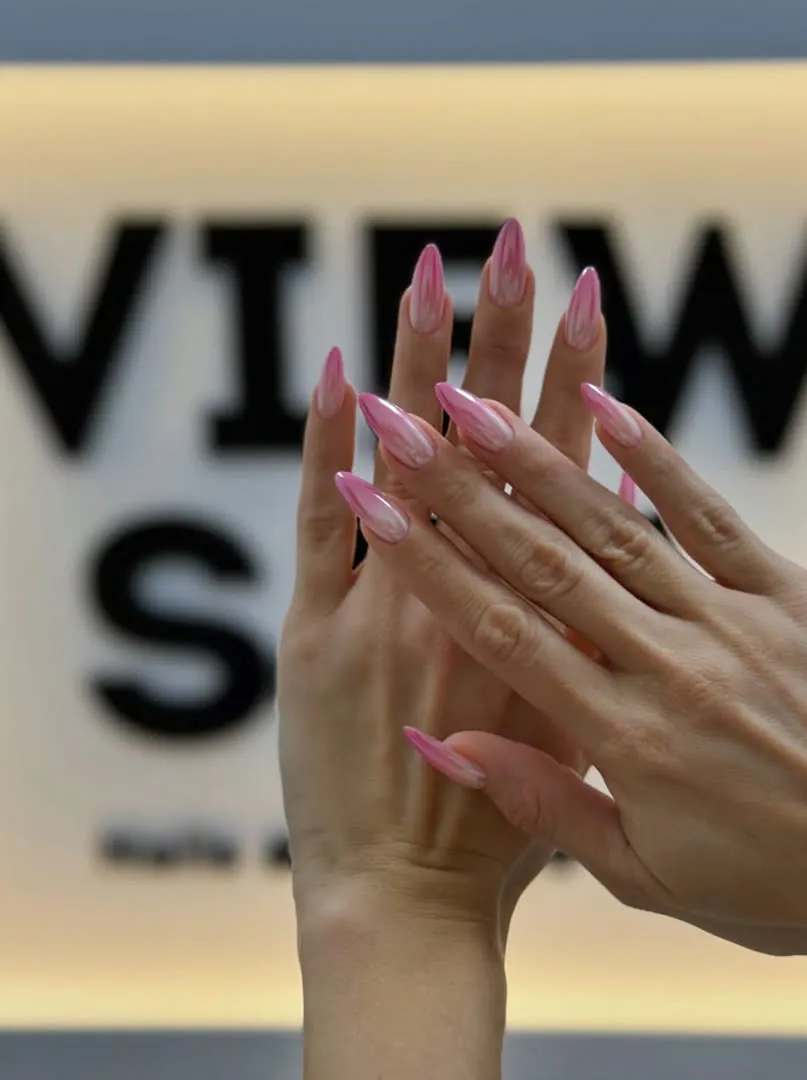 Pink chrome nails at View Spa Aventura